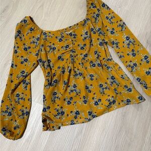 Pleione Mustard Floral Blouse